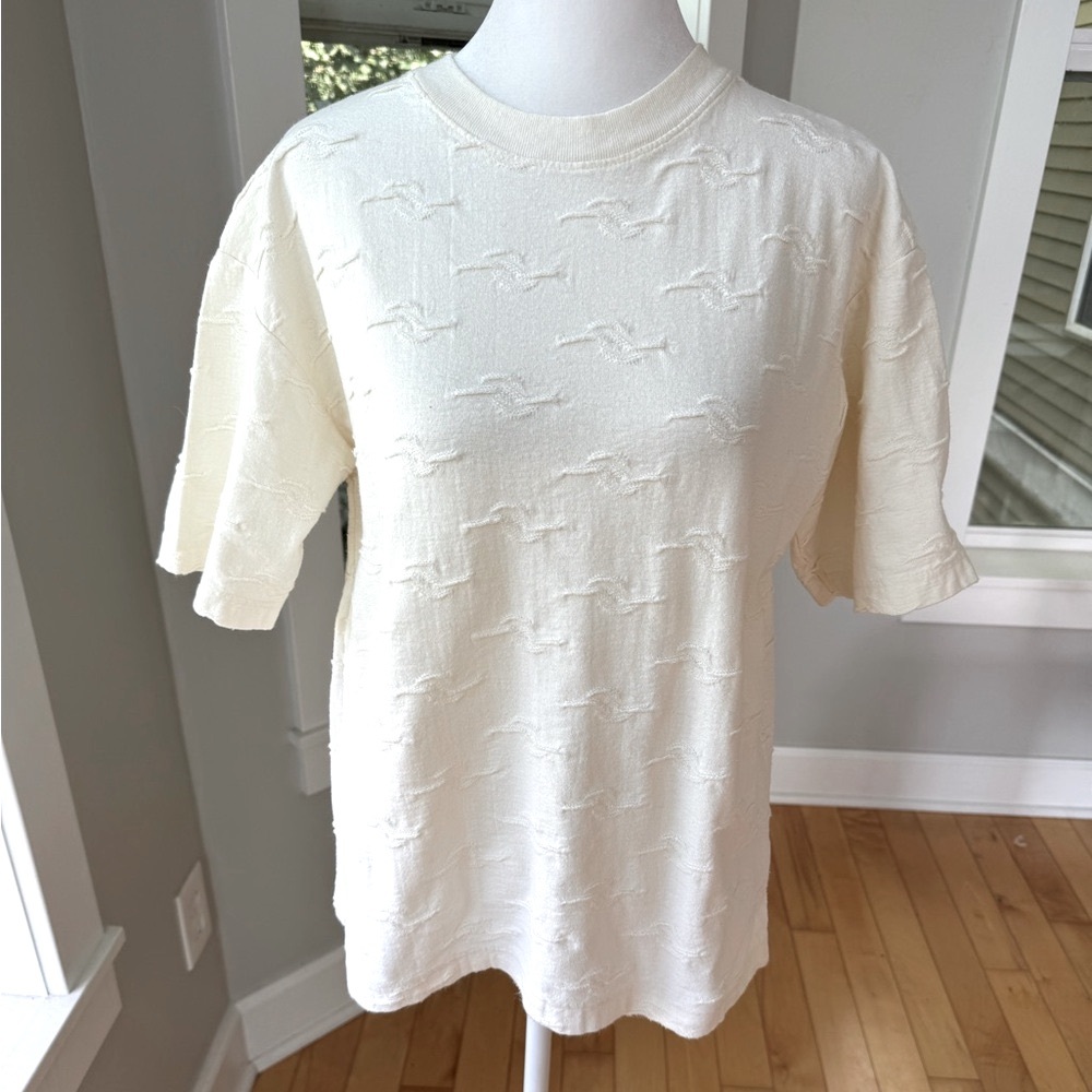 Perennial Cream Ivory Textured Cotton Relaxed Fit Tee Shirt Sz Small Vintage 90s
